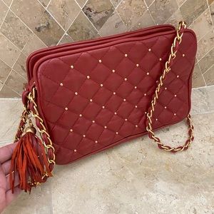 Red genuine leather crossed body bag